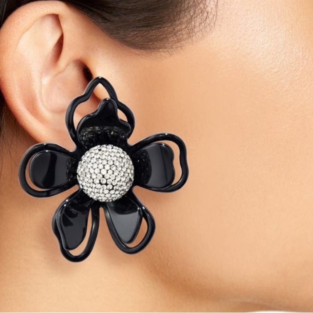 LELE Sadoughi black large flower earrings